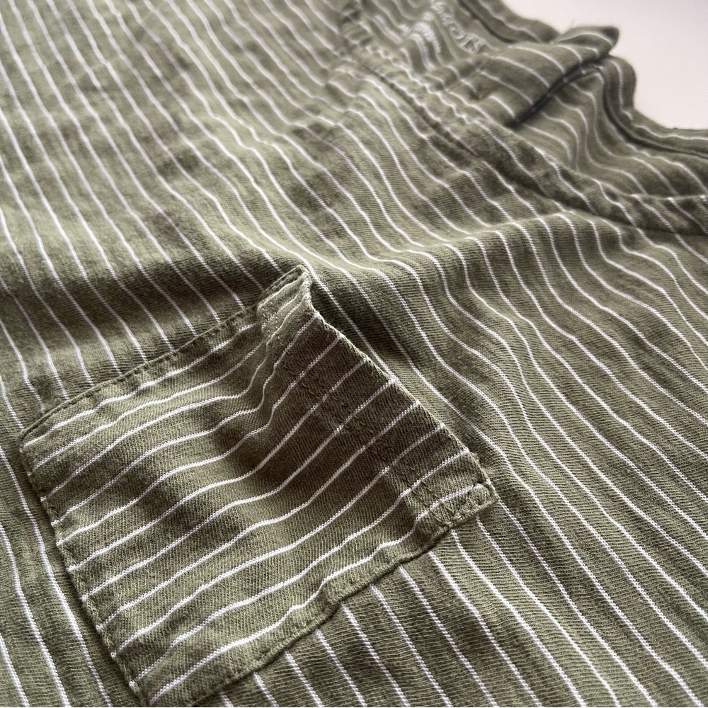 Talbots Olive Green White Pin Striped Pocket Tee Coastal Quiet Luxury Minimalist - Picture 10 of 10